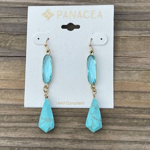 Panacea Earrings Gold Tone Hook wire Turquoise Bead Drop/Dangle Women Ear Jewelr - Picture 2 of 9